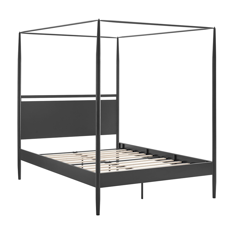 Maklaine 4-Poster Canopy Metal Queen Platform Bed in Charcoal