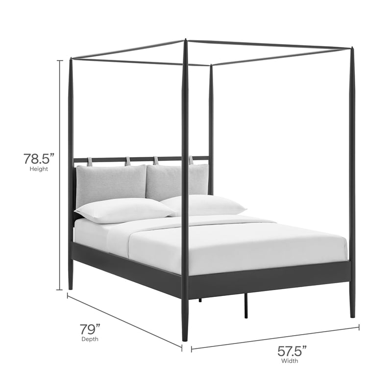 Maklaine 4-Poster Canopy Metal Full Platform Bed in Charcoal