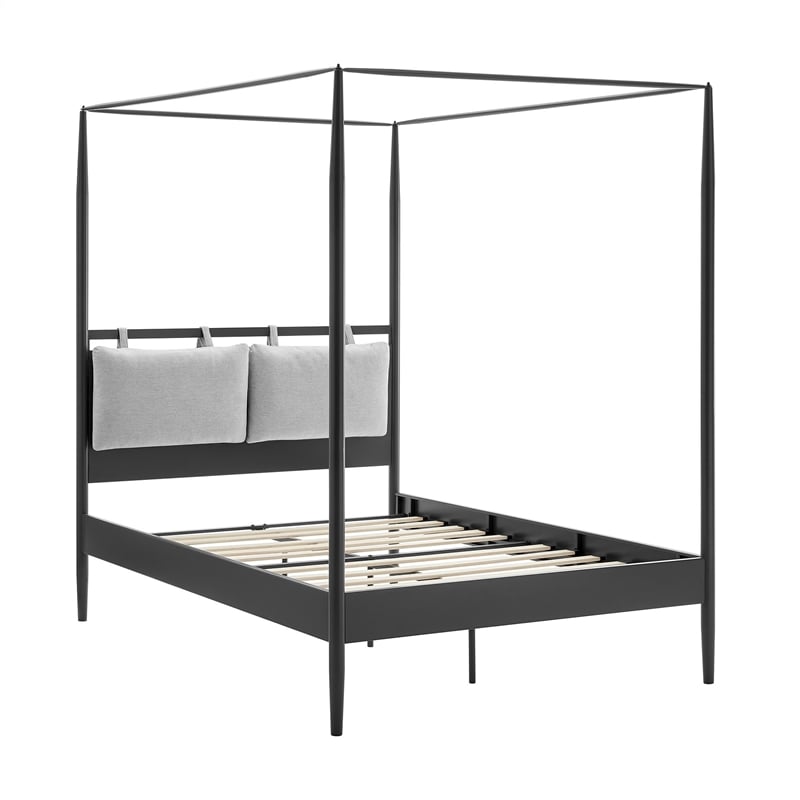Maklaine 4-Poster Canopy Metal Full Platform Bed in Charcoal