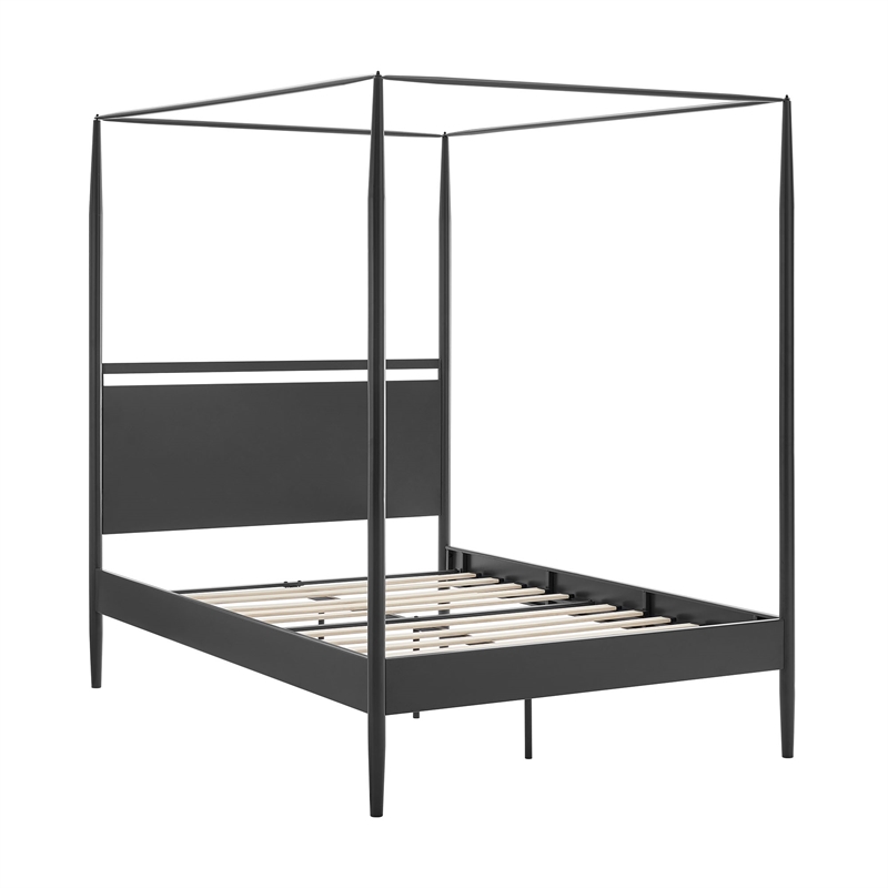 Maklaine 4-Poster Canopy Metal Full Platform Bed in Charcoal
