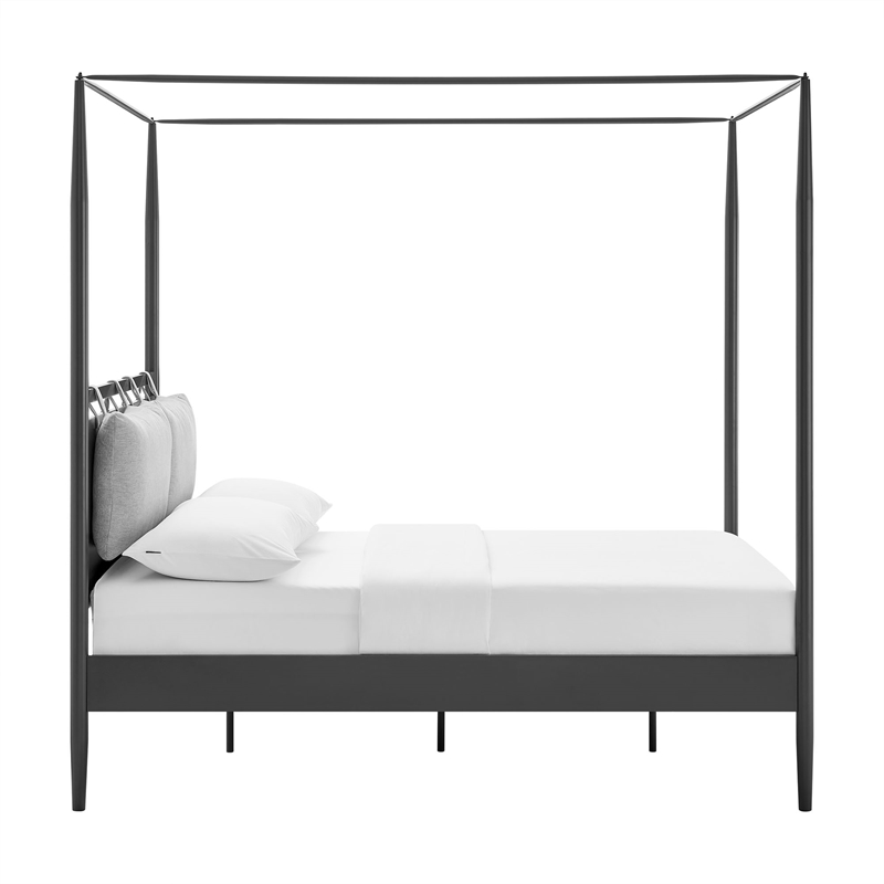 Maklaine 4-Poster Canopy Metal Full Platform Bed in Charcoal