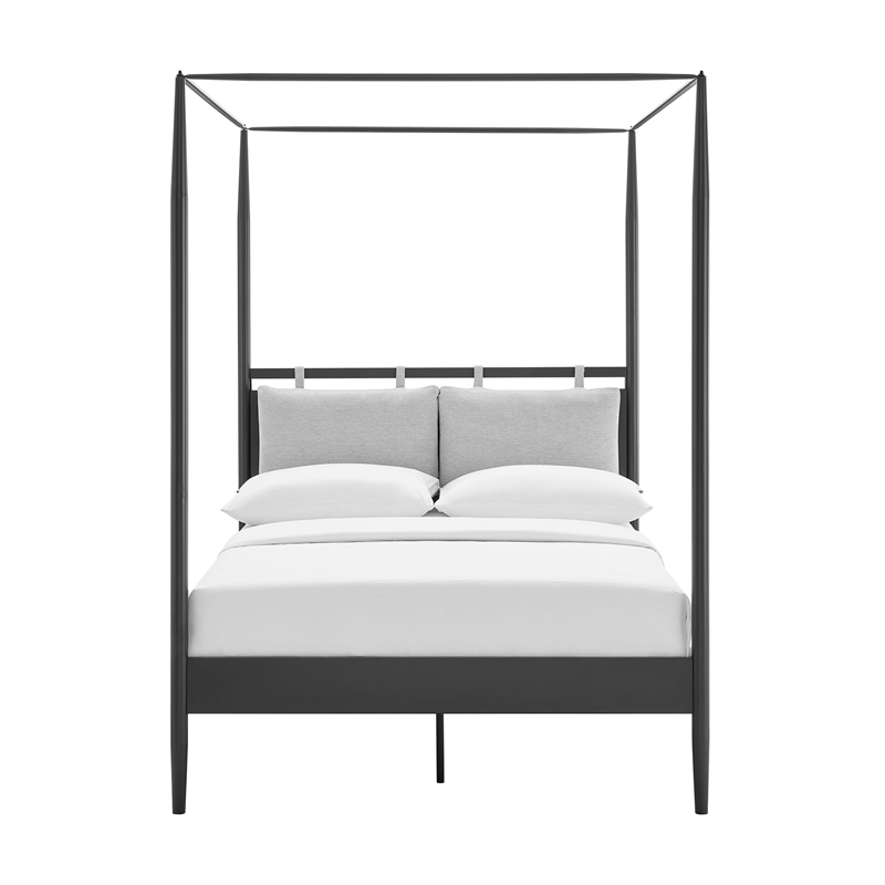 Maklaine 4-Poster Canopy Metal Full Platform Bed in Charcoal