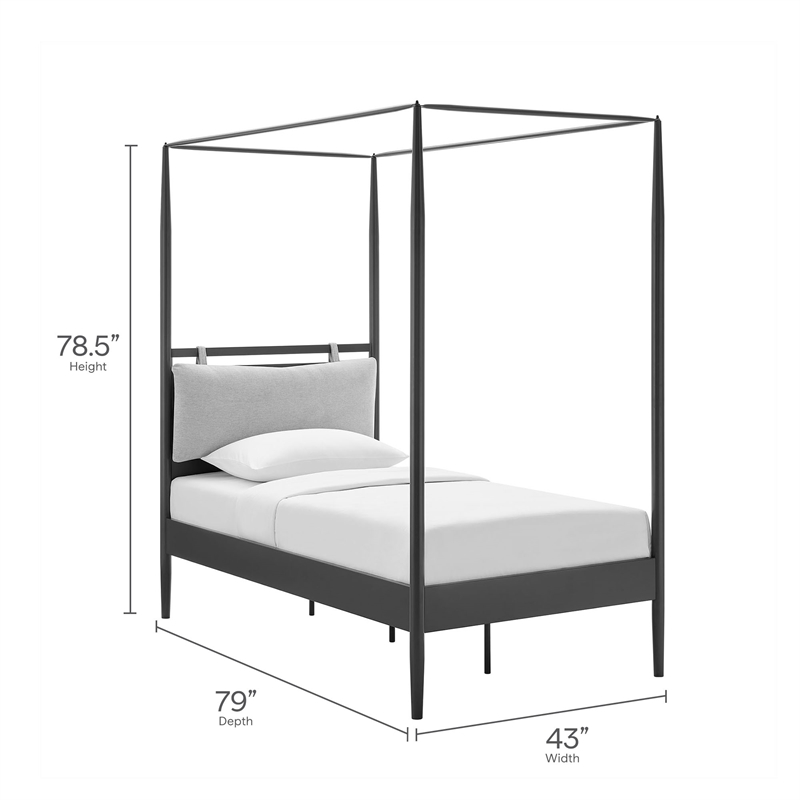 Maklaine 4-Poster Canopy Metal Twin Platform Bed in Charcoal