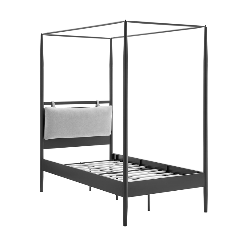 Maklaine 4-Poster Canopy Metal Twin Platform Bed in Charcoal