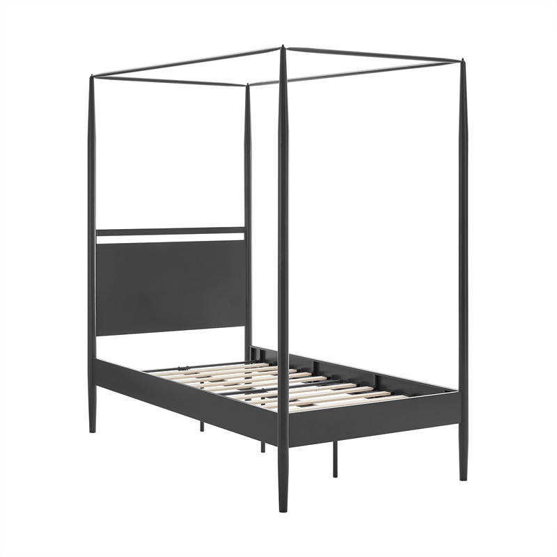 Maklaine 4-Poster Canopy Metal Twin Platform Bed in Charcoal