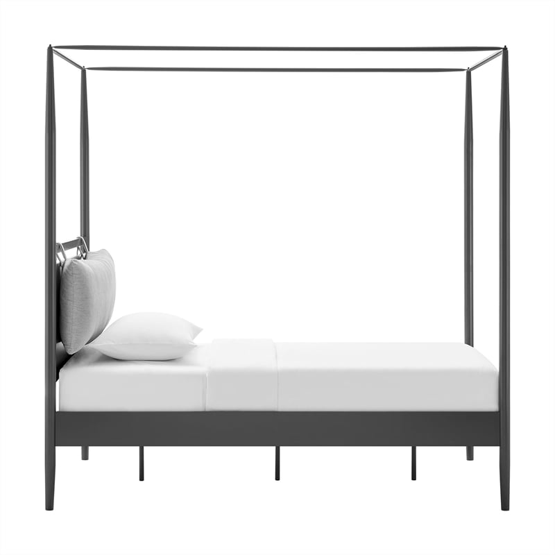Maklaine 4-Poster Canopy Metal Twin Platform Bed in Charcoal