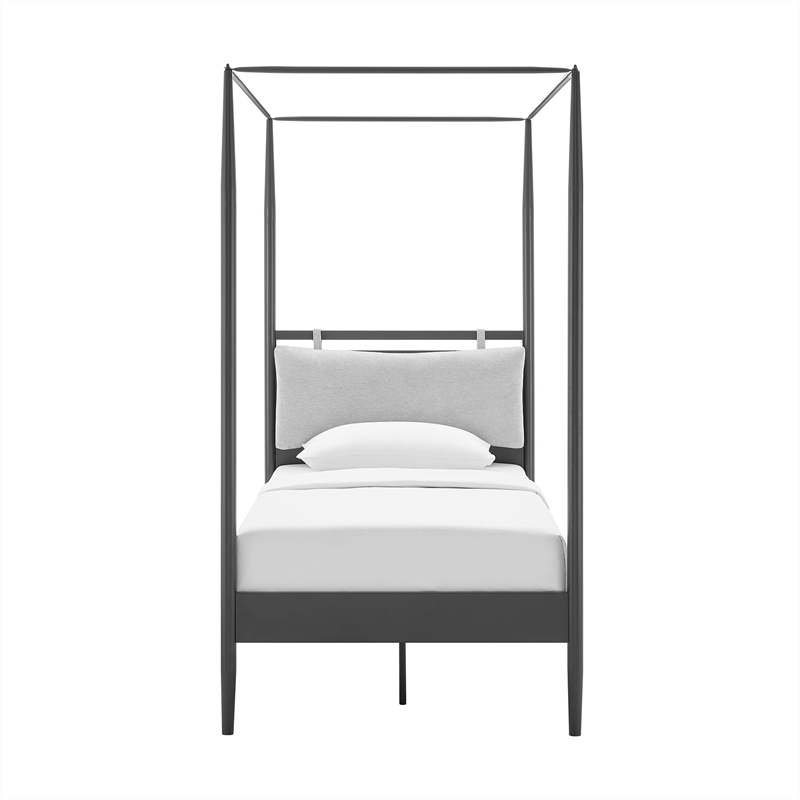 Maklaine 4-Poster Canopy Metal Twin Platform Bed in Charcoal