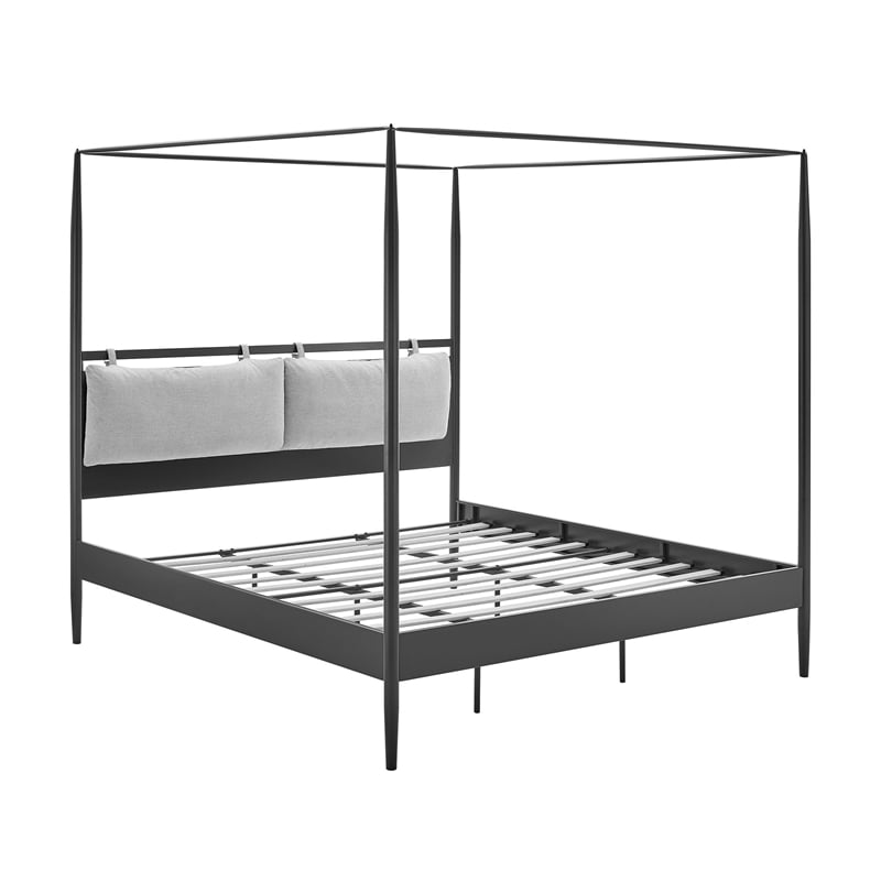 Maklaine 4-Poster Canopy Metal King Platform Bed in Charcoal