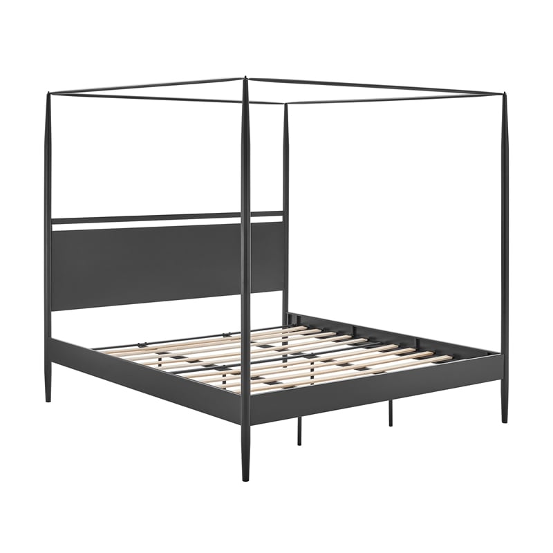 Maklaine 4-Poster Canopy Metal King Platform Bed in Charcoal