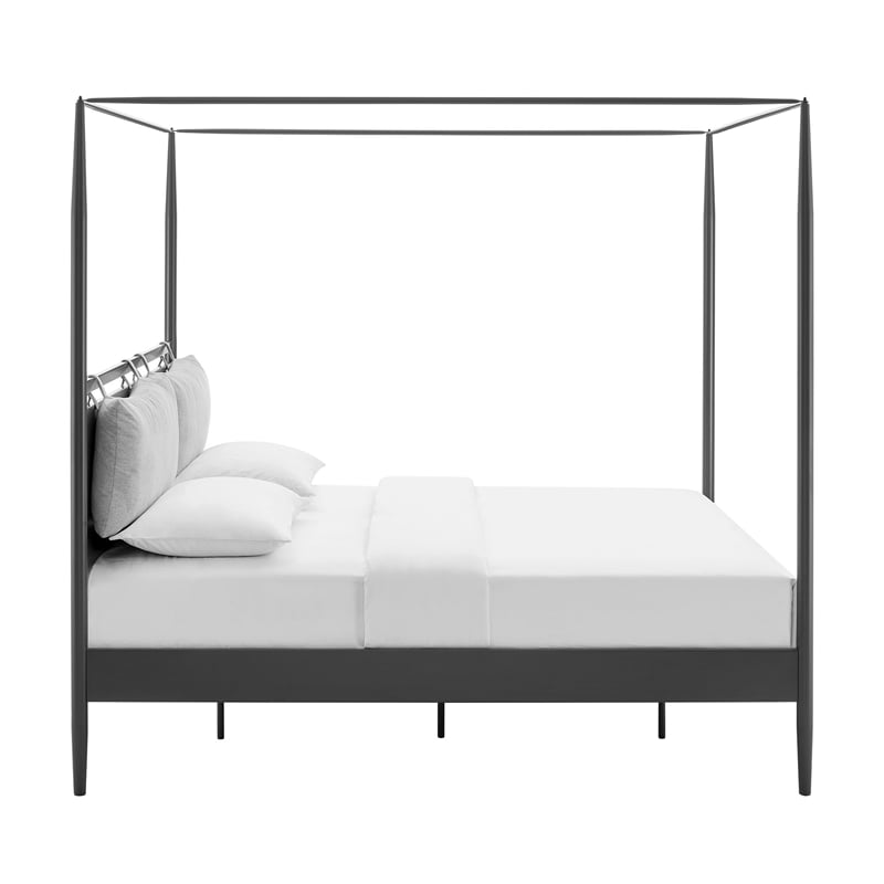 Maklaine 4-Poster Canopy Metal King Platform Bed in Charcoal