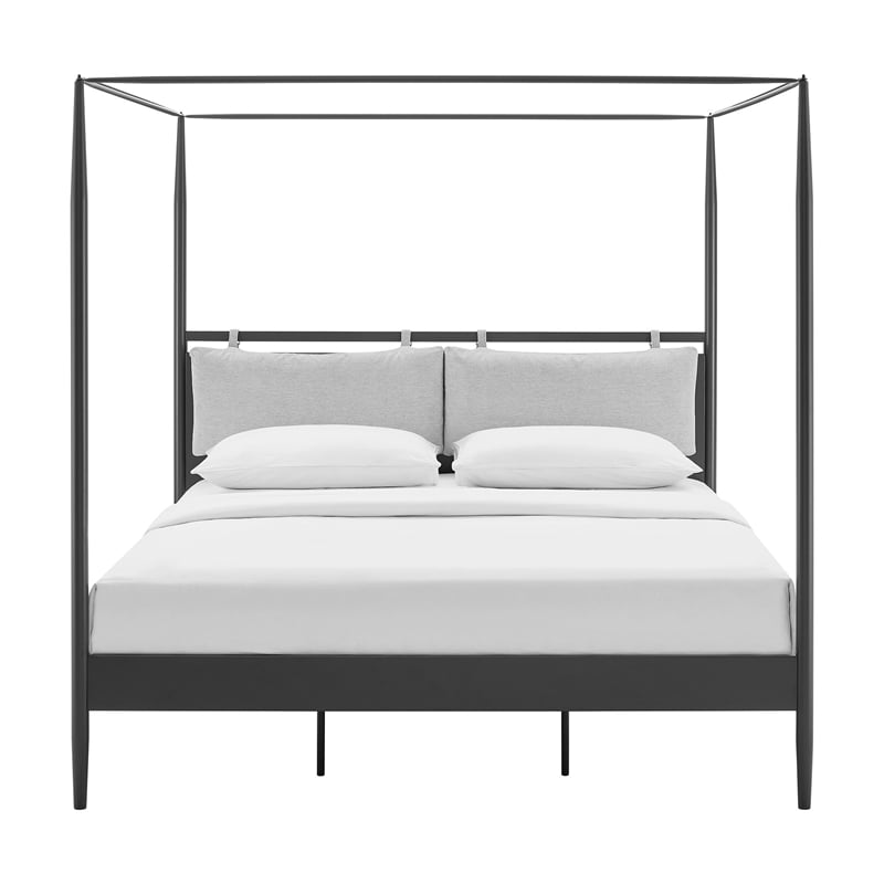 Maklaine 4-Poster Canopy Metal King Platform Bed in Charcoal