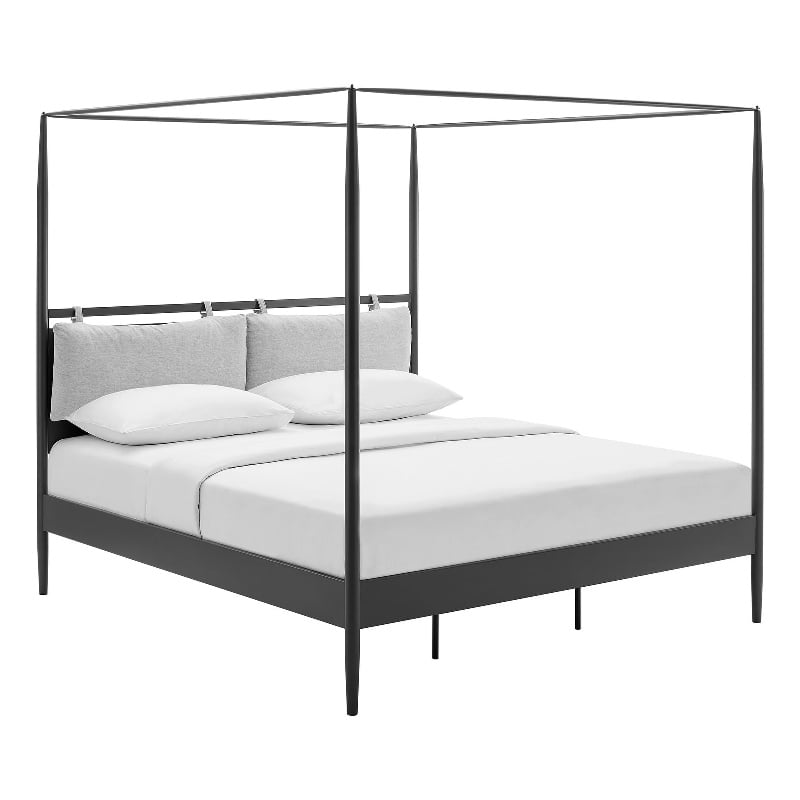 Maklaine 4-Poster Canopy Metal King Platform Bed in Charcoal