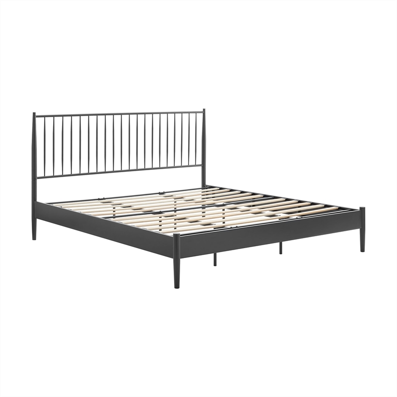 Maklaine Contemporary Spindle Metal King Platform Bed in Charcoal