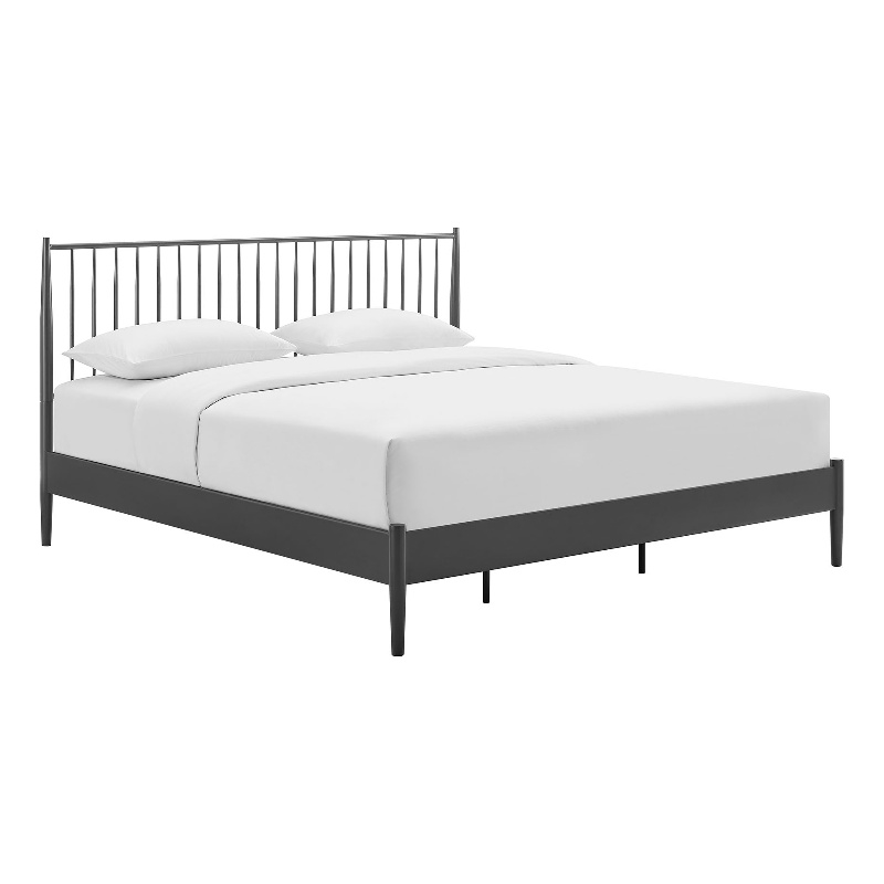 Maklaine Contemporary Spindle Metal King Platform Bed in Charcoal