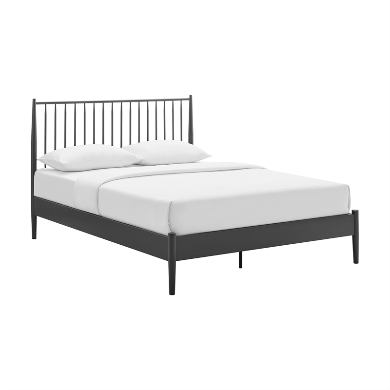 Maklaine Contemporary Spindle Metal Queen Platform Bed in Charcoal