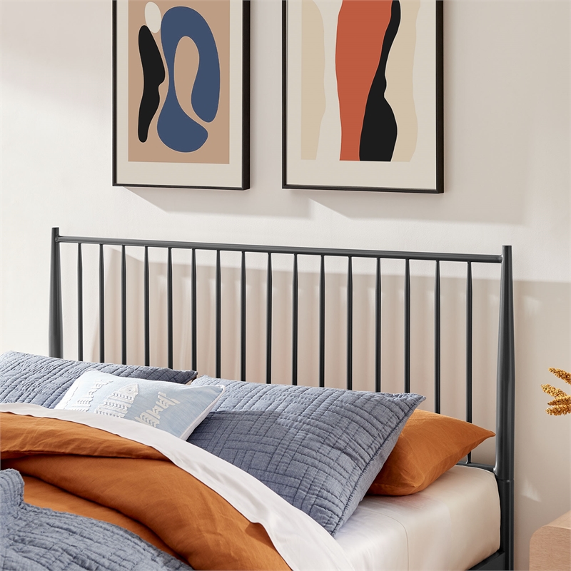 Maklaine Contemporary Spindle Metal Queen Platform Bed in Charcoal