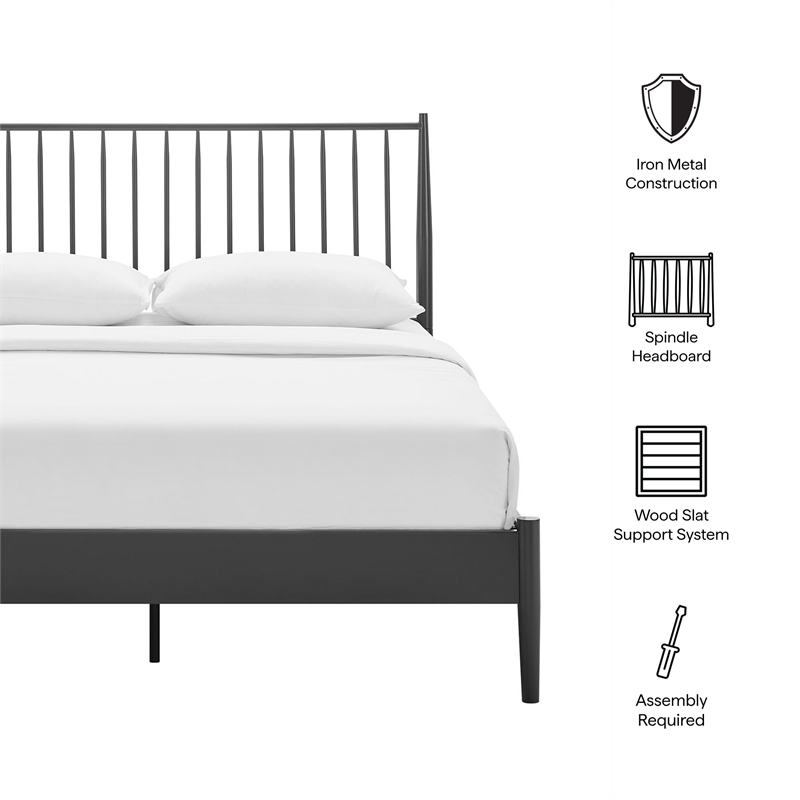Maklaine Contemporary Spindle Metal Queen Platform Bed in Charcoal