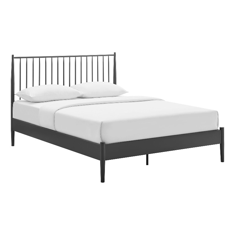 Maklaine Contemporary Spindle Metal Queen Platform Bed in Charcoal