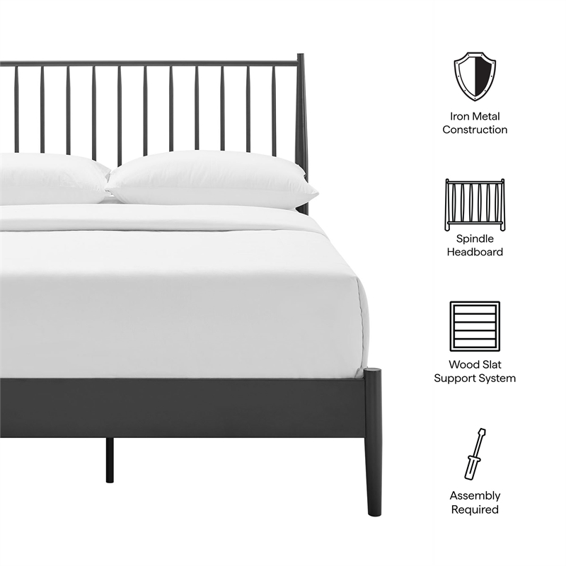 Maklaine Contemporary Spindle Metal Full Platform Bed in Charcoal