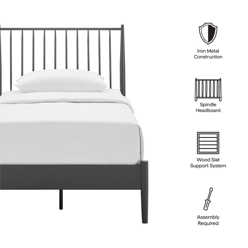 Maklaine Contemporary Spindle Metal Twin Platform Bed in Charcoal