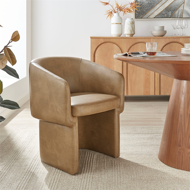 Maklaine Contemporary Back Vegan Leather Dining Chair in Toast