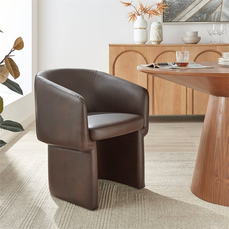Maklaine Contemporary Back Vegan Leather Dining Chair in Espresso