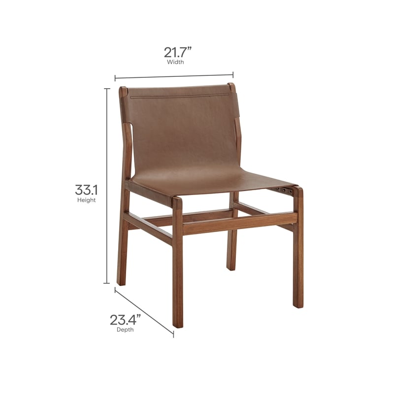 Maklaine Contemporary Leather Dining Side Chair in Nutmeg Brown