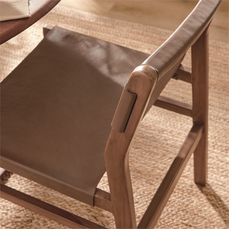 Maklaine Contemporary Leather Dining Side Chair in Nutmeg Brown