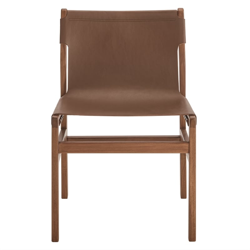 Maklaine Contemporary Leather Dining Side Chair in Nutmeg Brown