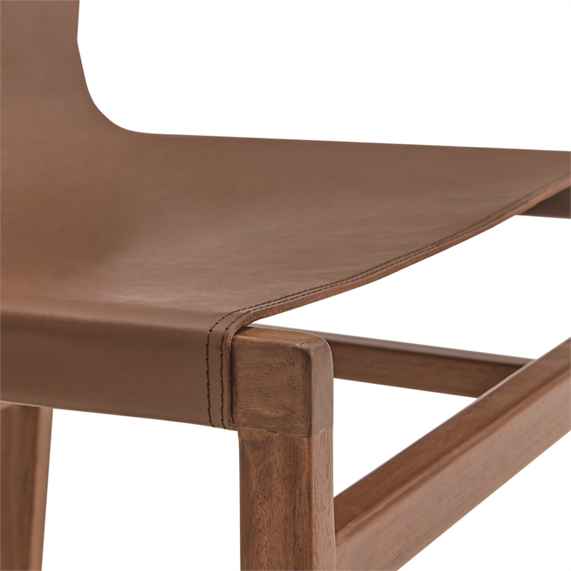 Maklaine Contemporary Leather Dining Side Chair in Nutmeg Brown