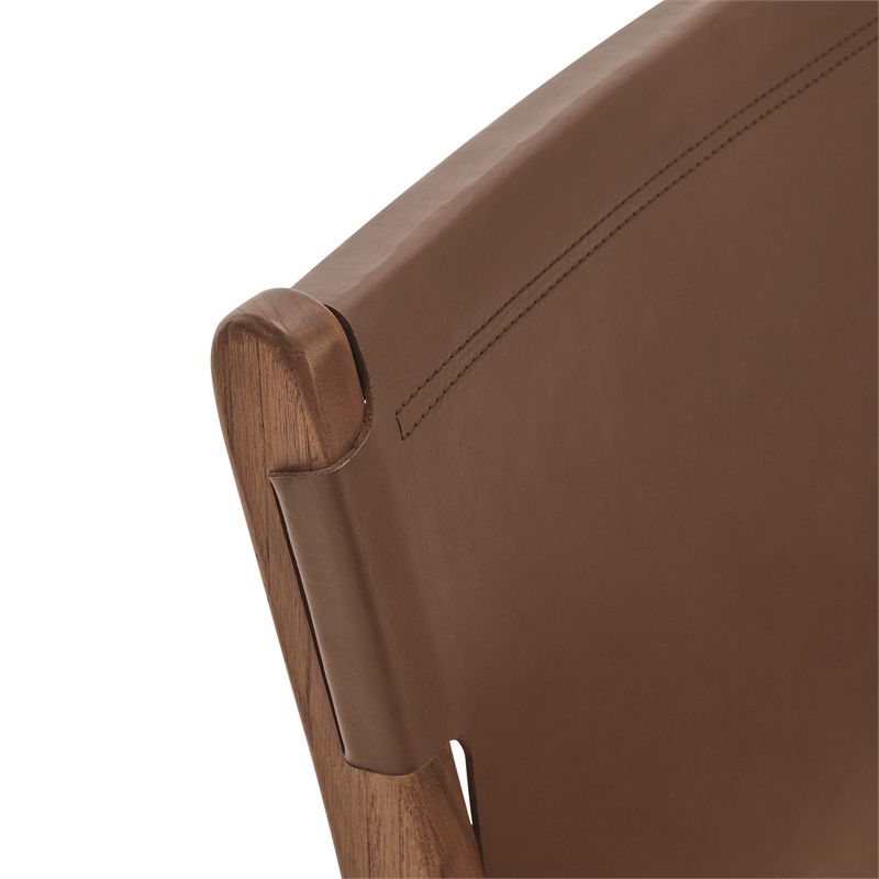 Maklaine Contemporary Leather Dining Side Chair in Nutmeg Brown