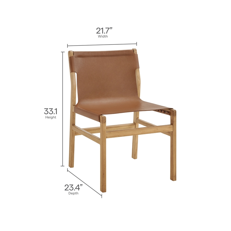 Maklaine Contemporary Leather Dining Side Chair in Chestnut Tan