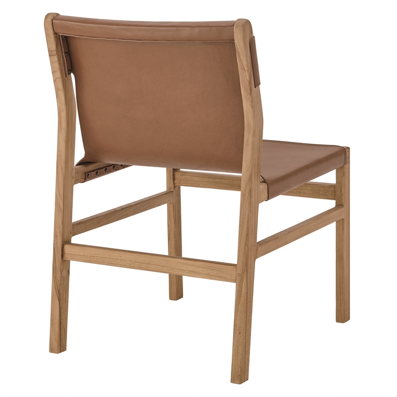 Maklaine Contemporary Leather Dining Side Chair in Chestnut Tan