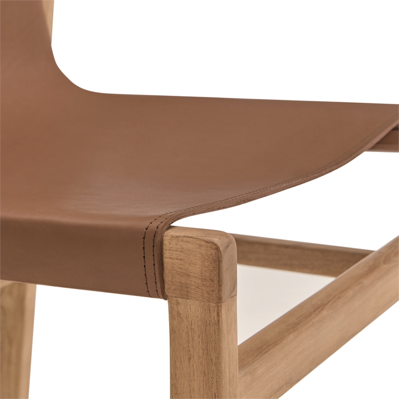 Maklaine Contemporary Leather Dining Side Chair in Chestnut Tan