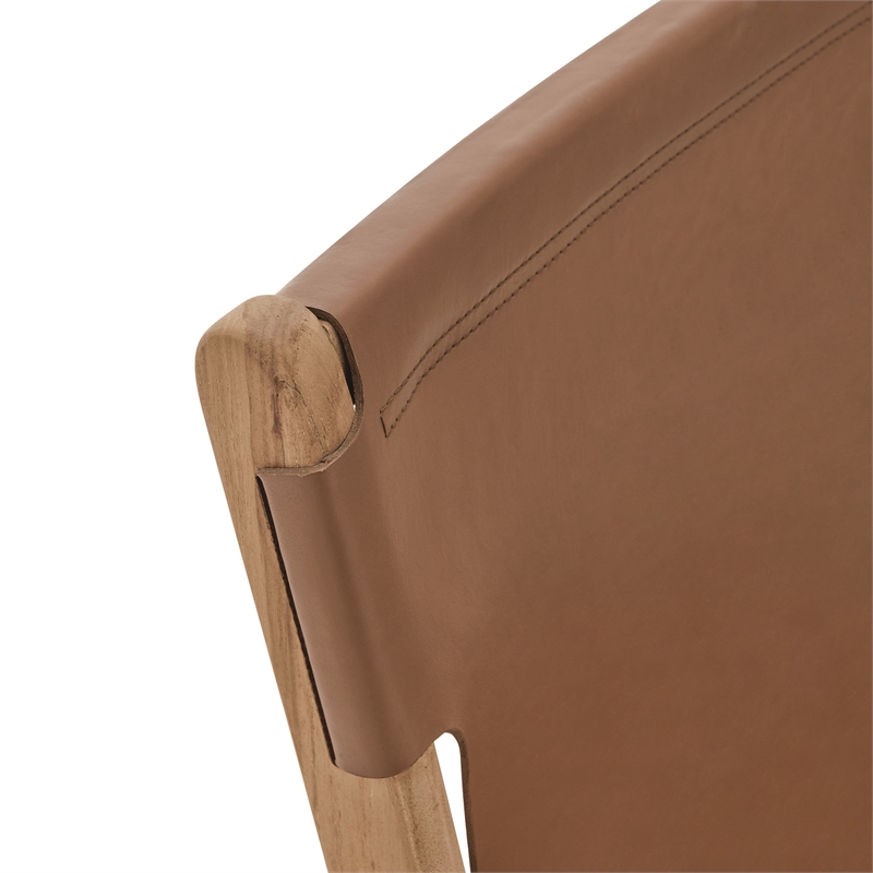 Maklaine Contemporary Leather Dining Side Chair in Chestnut Tan