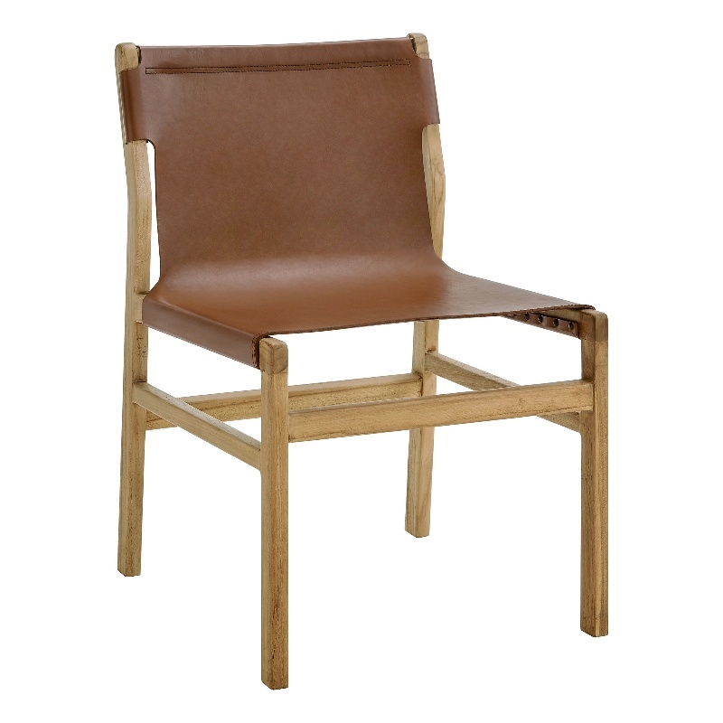 Maklaine Contemporary Leather Dining Side Chair in Chestnut Tan