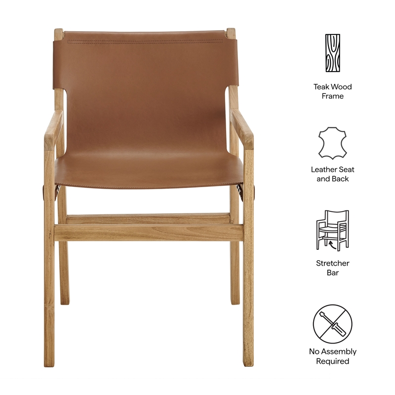Maklaine Contemporary Leather Seat and Back Dining Chair in Chestnut Tan