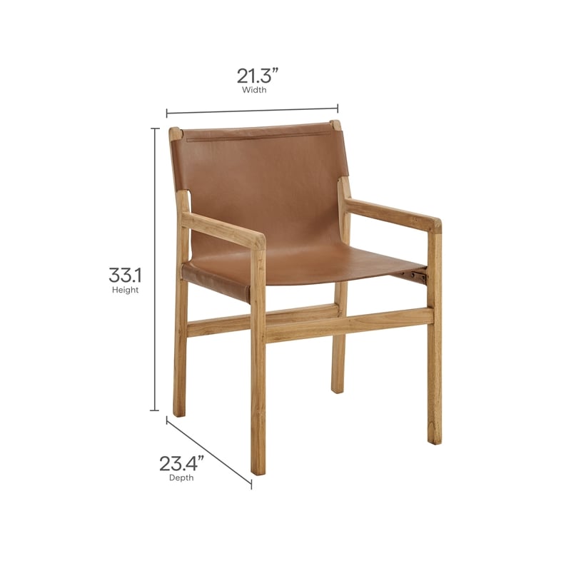 Maklaine Contemporary Leather Seat and Back Dining Chair in Chestnut Tan