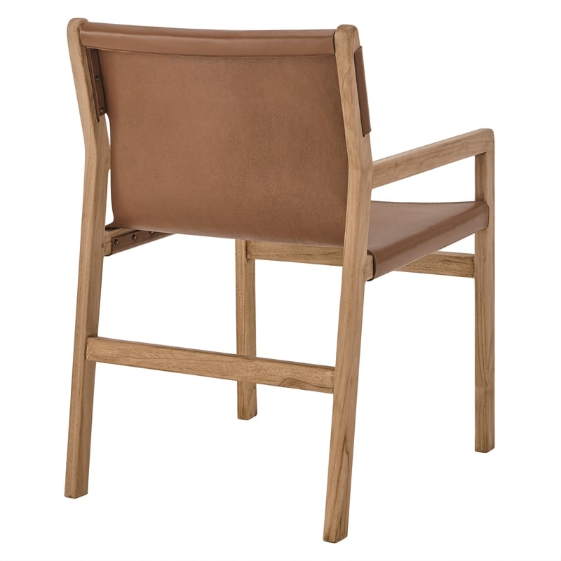 Maklaine Contemporary Leather Seat and Back Dining Chair in Chestnut Tan