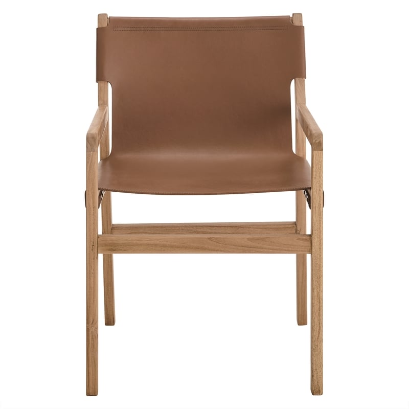Maklaine Contemporary Leather Seat and Back Dining Chair in Chestnut Tan