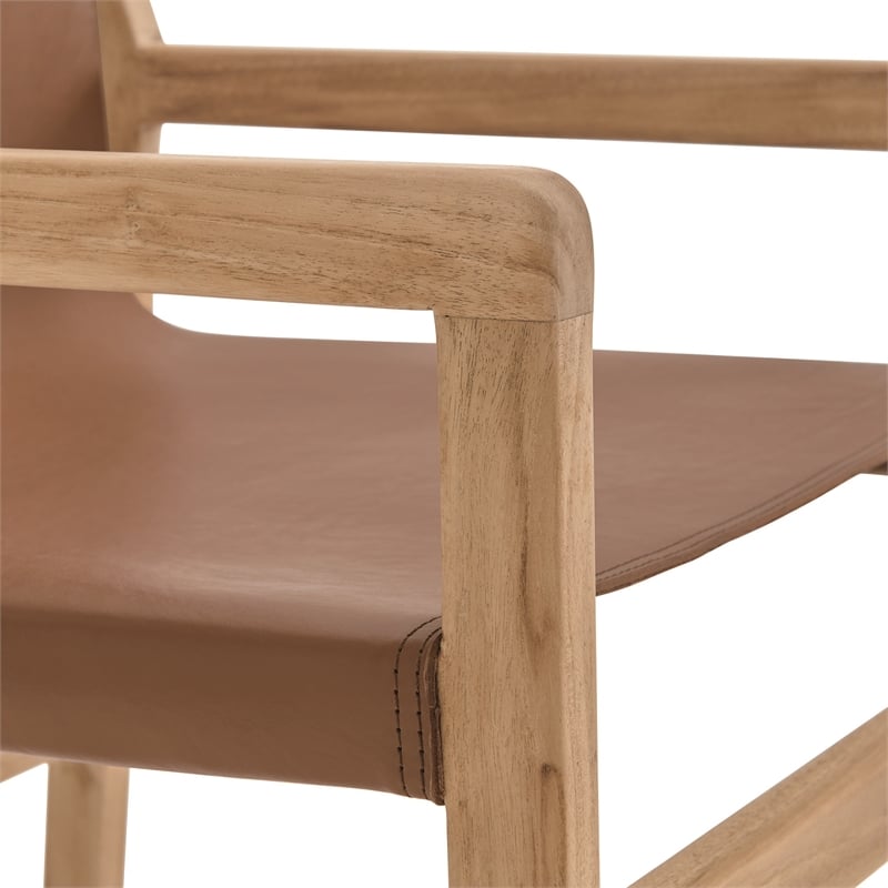 Maklaine Contemporary Leather Seat and Back Dining Chair in Chestnut Tan