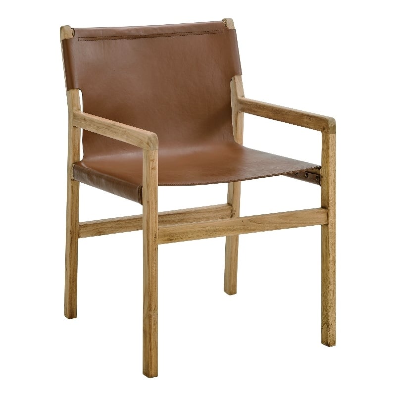 Maklaine Contemporary Leather Seat and Back Dining Chair in Chestnut Tan