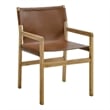 Maklaine Contemporary Leather Seat and Back Dining Chair in Chestnut Tan