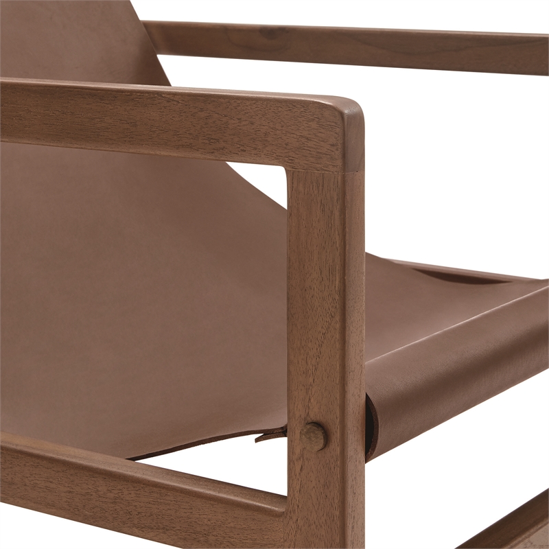 Maklaine Modern / Contemporary Leather Sling Chair in Nutmeg Brown