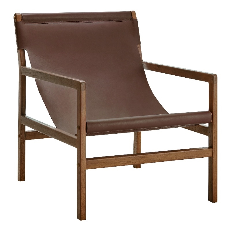 Maklaine Modern / Contemporary Leather Sling Chair in Nutmeg Brown