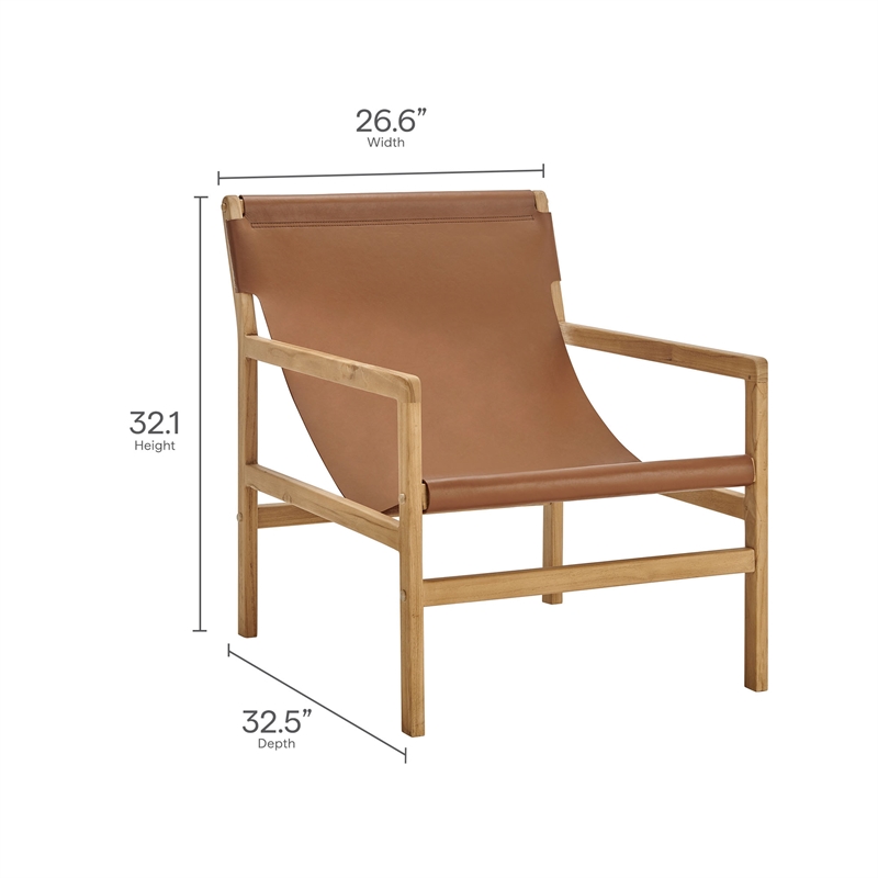 Maklaine Modern / Contemporary Leather Sling Chair in Chestnut Tan