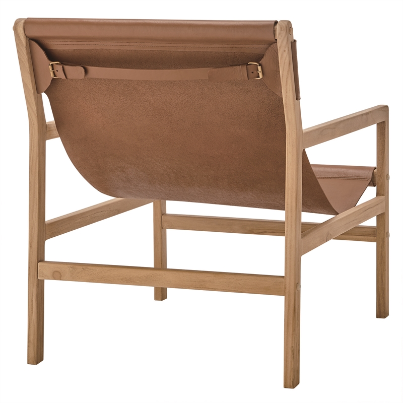 Maklaine Modern / Contemporary Leather Sling Chair in Chestnut Tan