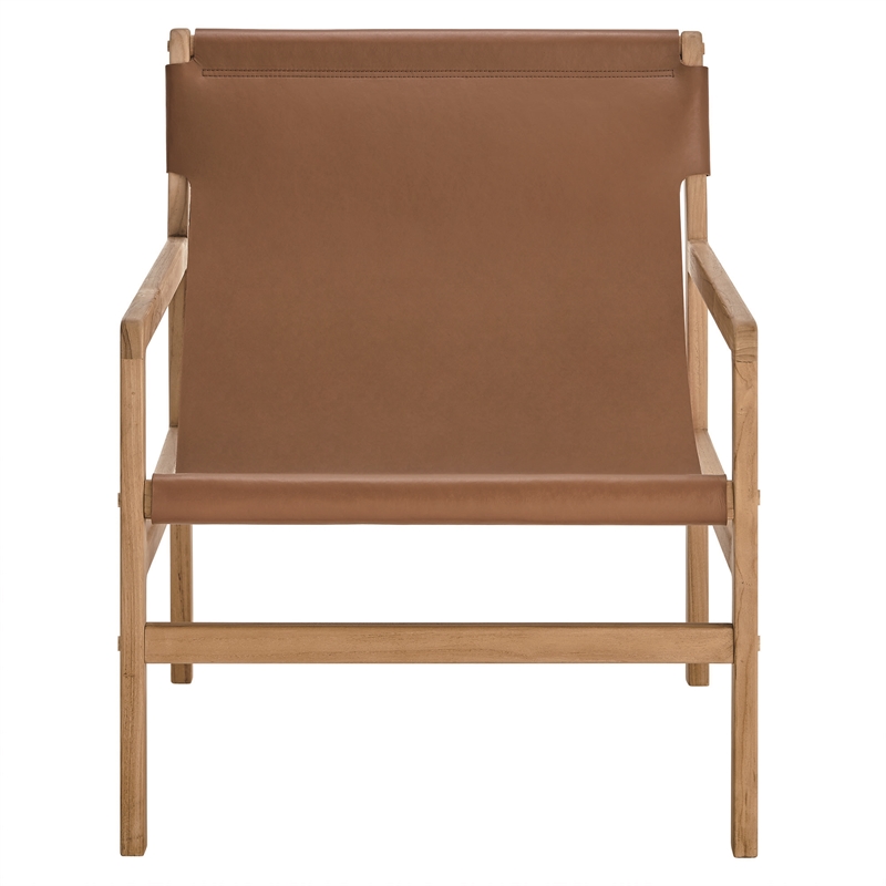Maklaine Modern / Contemporary Leather Sling Chair in Chestnut Tan