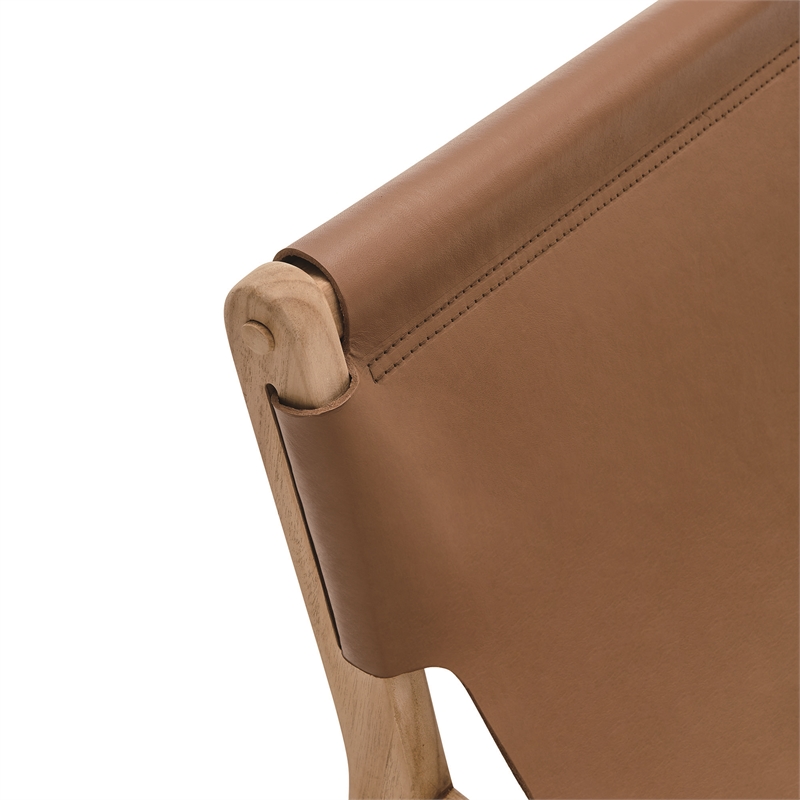 Maklaine Modern / Contemporary Leather Sling Chair in Chestnut Tan