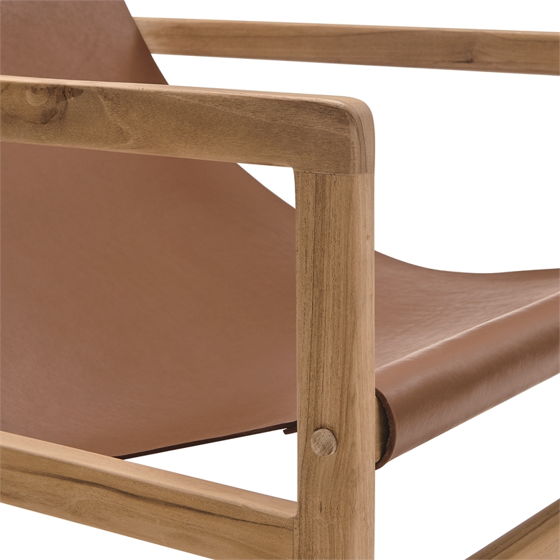 Maklaine Modern / Contemporary Leather Sling Chair in Chestnut Tan